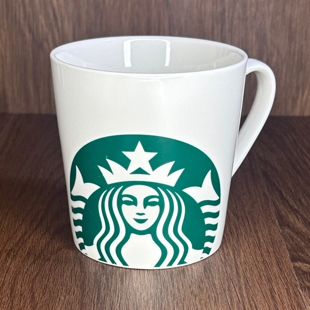 Starbucks 17oz Iconic Green Siren White Ceramic Coffee Mug Large Logo